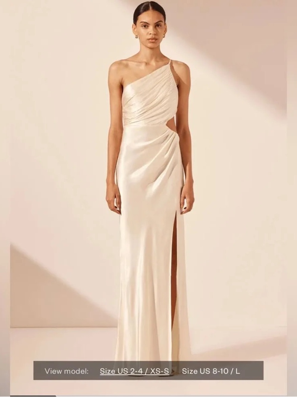 Shona Joy Ivory One-Shoulder Satin Evening Gown with Side Slit